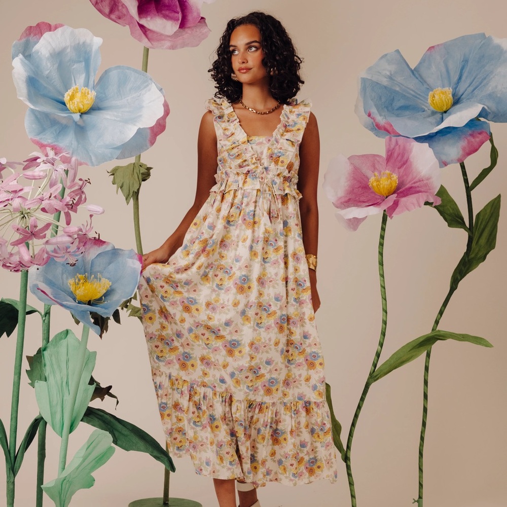 NWT Anthropologie Love The Label x Liberty London Penida Ruffle V-Neck Dress S